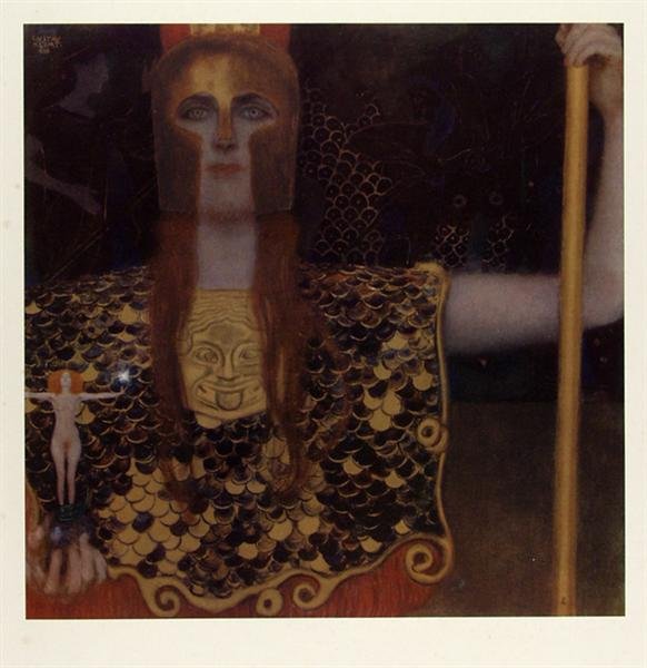 GUSTAV KLIMT (Austrian) Original multi-color collo: Gustav Klimt (Austrian, 1862 - 1918). "Pallas Athene [Maiden Athena] [From: Das Werk Gustav Klimts]". Original multi-color collotype, employing 16 unique color components and using multiple layers of 