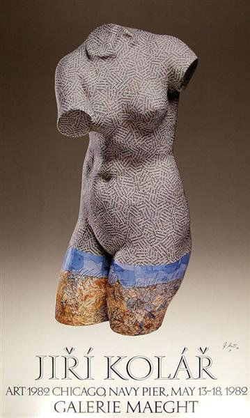 JIRI KOLAR (Czech) Color lithograph poster: Jiri Kolar (Czech, 1914 - 2002). "Jiri Kolar at the Chicago Navy Pier". Color lithograph poster. 1982. Signed and dated in pen, lower right. 25 3/4 x 16 1/2 in. (654 x 419 mm). Sheet Size: 29 1/2 x 17