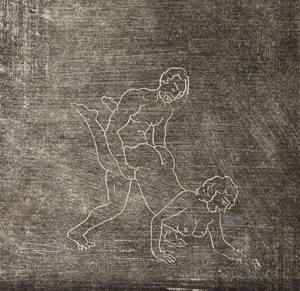CHARLES LABORDE (Argentinian) Woodcut: Charles Laborde (Argentinian, 1886 - 1941). "En Brouette (Wheelbarrow)". Woodcut. c1920s. Chine paper. Fair impression. 3 1/16 x 3 1/8 in. (78 x 79 mm). [10410]