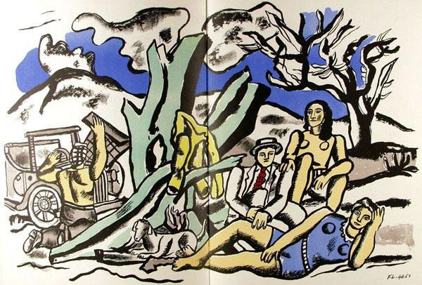 FERNAND LEGER (French) Color lithograph: Fernand Leger (French, 1881 - 1955). "Partie de Campagne". Color lithograph. 1952. Signed with the initials and dated in the stone, lower right. 13 1/4 x 20 1/2 in. (337 x 521 mm). Sheet Size: 13 15/1