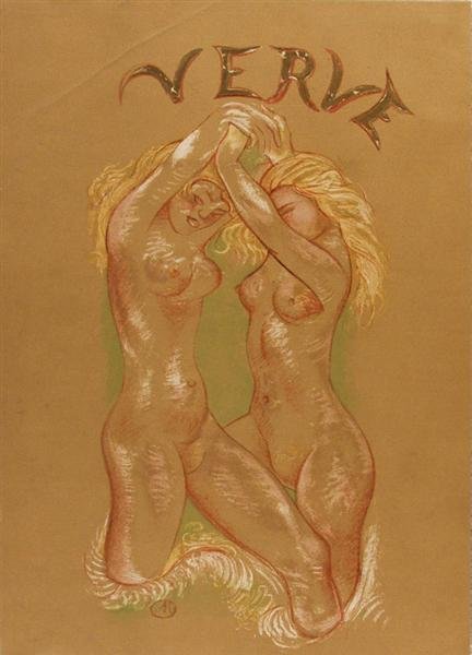 ARISTIDE MAILLOL (French) Color lithograph: Aristide Maillol (French, 1861 - 1944). "Cover for Verve [Arms Overhead]". Color lithograph. 1939. Signed with the monogram in the stone. 12 1/8 x 6 1/2 in. (308 x 165 mm). Sheet Size: 13 1/8 x 9 1/2 