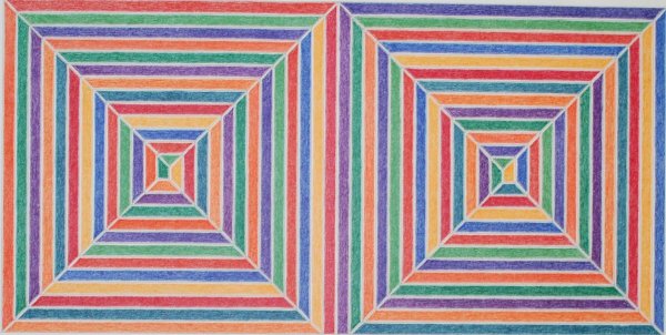 FRANK STELLA (American) Original color lithograph: Frank Stella (American, b.1936). "Jasper's Dilemma". Original color lithograph. 1973. A printer's proof, aside from the edition of 100. Signed in pencil with the initials, lower right. Annotated "PP"