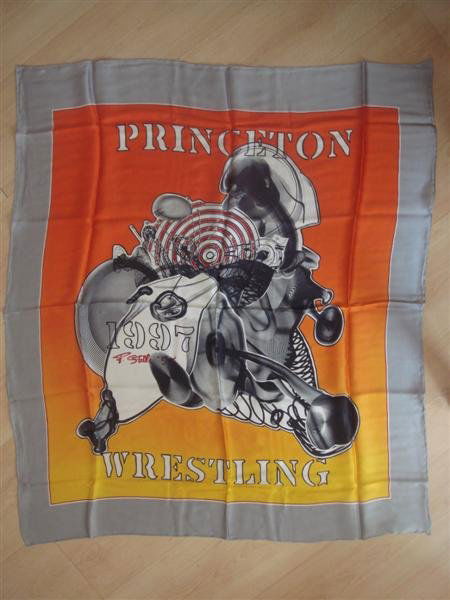 FRANK STELLA (American) Multiple/Textile: Frank Stella (American, b.1936). "Princeton Wrestling Scarf [Chiffon]". Multiple/Textile. 1998. Edition of 24. Signed and dated. 39 x 34 in. (991 x 864 mm). Sheet Size: 39 x 34 in. (991 x 864 mm). Fin