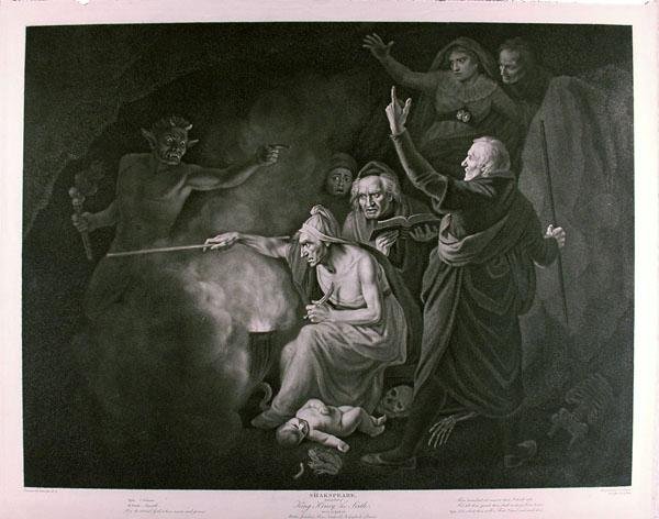 JOHN BOYDELL [PUBLISHER] (English) Copperplate eng: John Boydell [publisher] (English, 1719 - 1804). "King Henry VI, Part II: Act I, Scene IV. Mother Jourdain, Hume, Southwell, Bolingbroke & Eleanor". Copperplate engraving. 1796. 19 3/8 x 24 3/4 in. (4