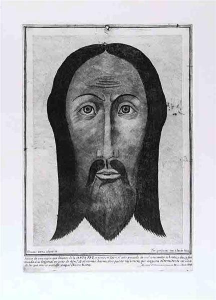 MANUEL GALICIA DE VILLAVICENCIO (Spanish-Mexican) : Manuel Galicia de Villavicencio (Spanish-Mexican, 1730 - c1788). "Santa Faz, Divino Rostro". Line and stipple engraving. 1784. Printed later. Signed in the plate. Wove paper. Full margins. 12 x 8 5/16