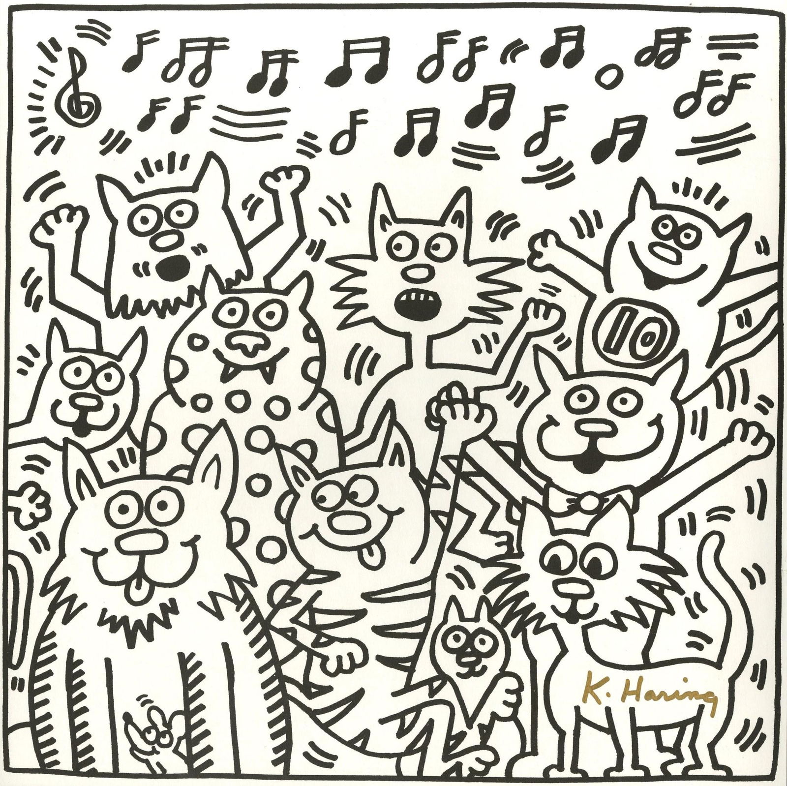KEITH HARING - Ten Cats - Lithograph (1 of 1)