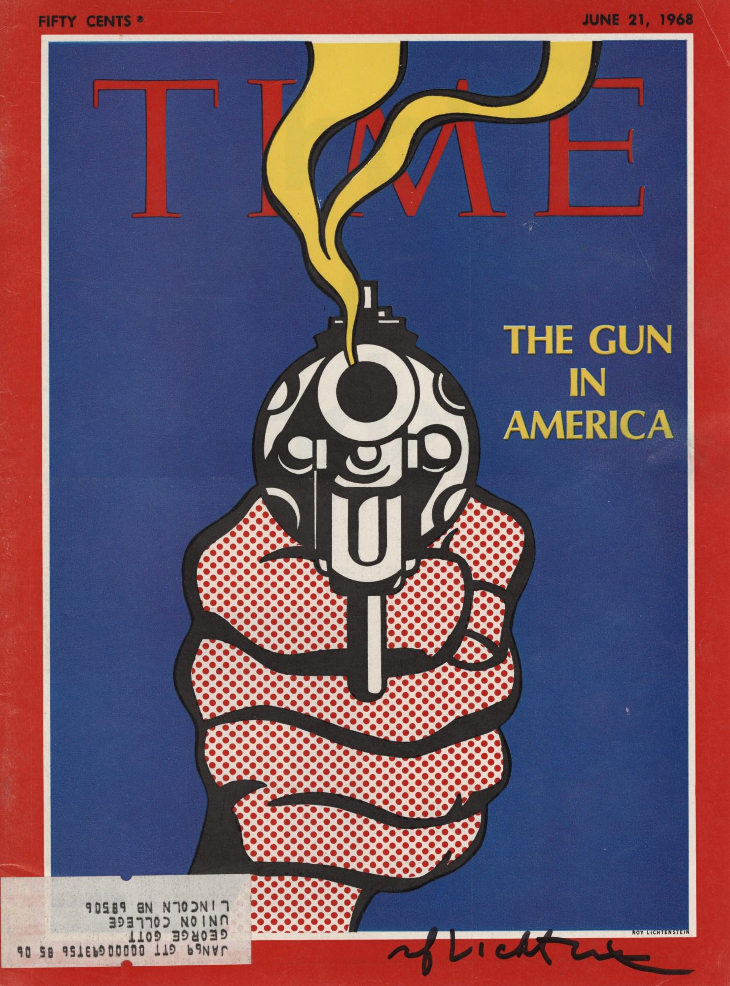 ROY LICHTENSTEIN - The Gun in America - Color offset: Artist: Roy Lichtenstein (American, 1923-1997). Title: "The Gun in America". Medium: Color offset lithograph. Date: Composed 1968. Dimensions: Image size: 11 1/16 x 8 1/4 in. (281 x 210 mm).<