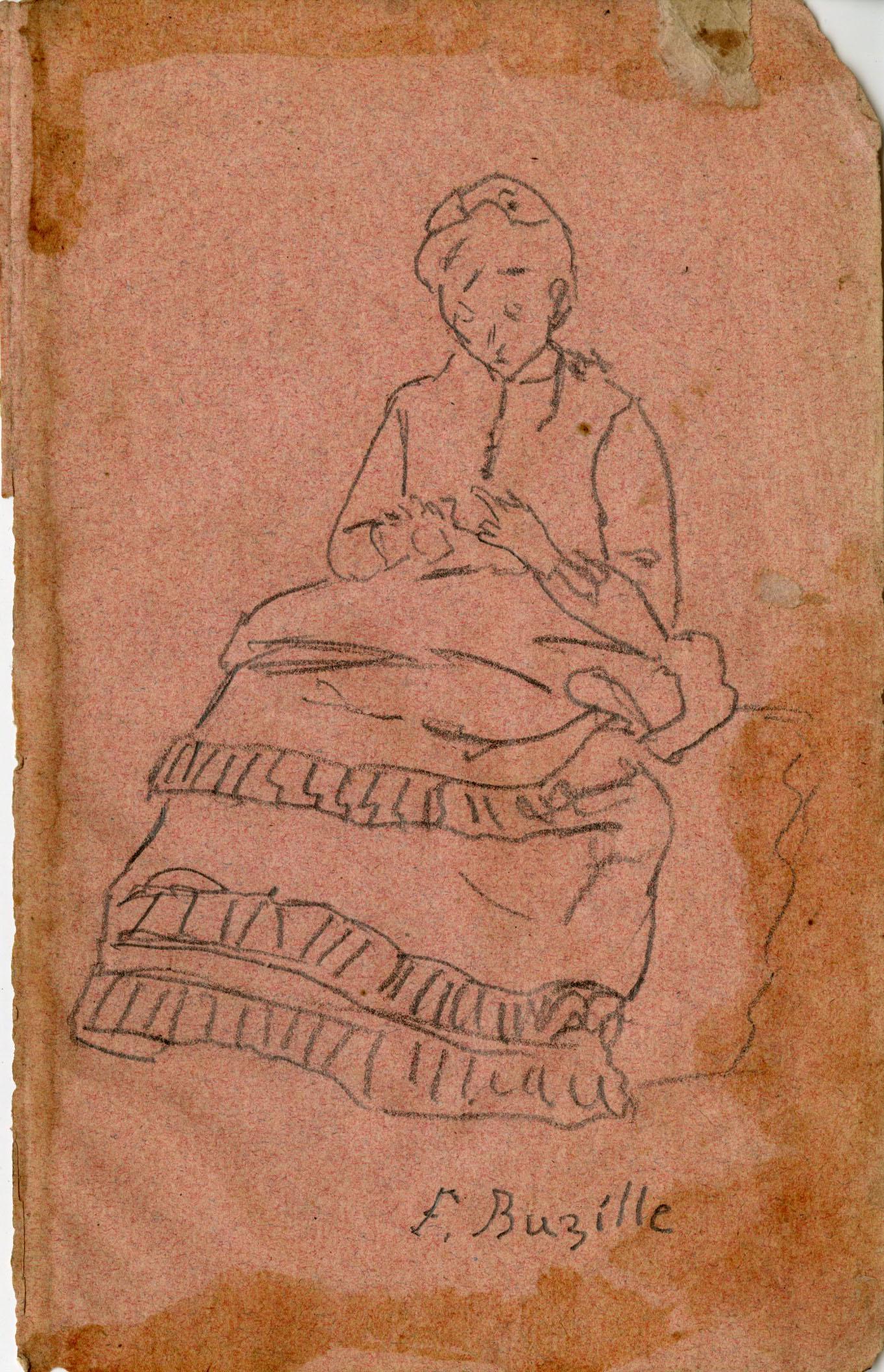 FREDERIC BAZILLE [imputee] - La Brodeuse - Original: Artist: Frederic Bazille [imputee] (French, 1841-1870). Title: "La Brodeuse". Medium: Original pencil drawing. Date: Composed c1867-1868. Dimensions: Overall size: 7 1/8 x 4 1/2 in. (181 x 11