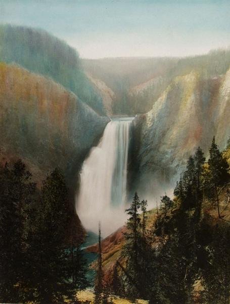 F. JAY HAYNES (American) Vintage hand-tinted albume: F. Jay Haynes (American, 1853 - 1921). "Great Falls of the Yellowstone". Vintage hand-tinted albumen print. c1887. Printed c1887. Plate number, title and credit on verso. 13 9/16 x 10 1/2 in. (344 x 2