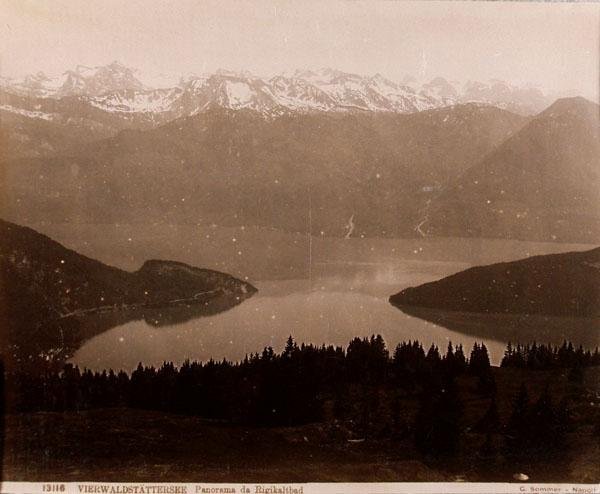 GIORGIO SOMMER (Italian) Vintage albumen print: Giorgio Sommer (Italian, 1834 - 1914). "Lake Lucerne from Rigi". Vintage albumen print. c1880s. Printed c1880s. "13116 VIERWALDSTATTERSEE Panorama da Rigikaltbad" and "G. Sommer - Napoli" in lower mar