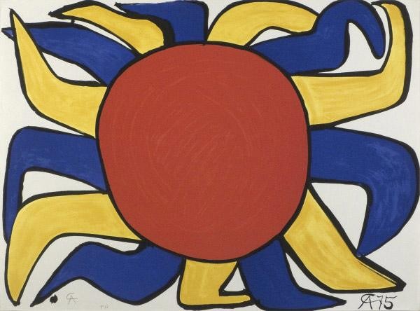 ALEXANDER CALDER (American) Original color lithogra: Alexander Calder (American, 1898 - 1976). "Sun". Original color lithograph. 1975. Signed in pencil with the initials and annotated "TP" lower left. Wove paper. Full margins. Very good impression. 22 x
