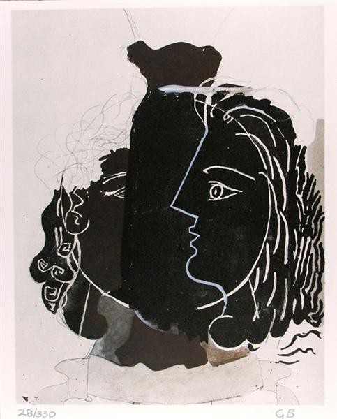 GEORGES BRAQUE [AFTER] (French) Color collotype (w: Georges Braque [after] (French, 1882 - 1963). "Tete Grecque". Color collotype (with pochoir?). 1948. Printed 1962. Print #28 of Edition of 330. Signed in pencil with the initials, lower right; numbere
