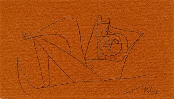 PAUL KLEE (Swiss) Pencil on paper: Paul Klee (Swiss, 1879 - 1940). "Betrachtung". Pencil on paper. 1939-1940. Signed in pencil, lower right. Colored textured heavy wove paper. 2 7/8 x 5 in. (73 x 127 mm). Sheet Size: 3 3/4 x 6 1/2 in. 