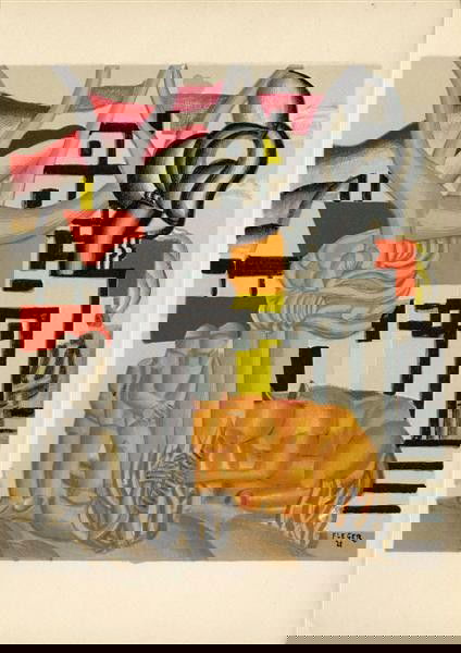 FERNAND LEGER (French) Color lithograph: Fernand Leger (French, 1881 - 1955). "Paysage Anime". Color lithograph. 1921. Printed 1956. Edition of 750. Signed and dated in the plate. Velin d'Arches paper. Wide top and bottom margins, narrow sid