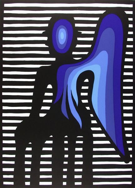 JAN LENICA (Polish) Color lithograph poster: Jan Lenica (Polish, 1928 - 2001). "Untitled [Abstract Linear Angel]". Color lithograph poster. 1971. Print #254 of edition of 500. Signed and numbered in pencil, lower margin. Full margins. Fine impre