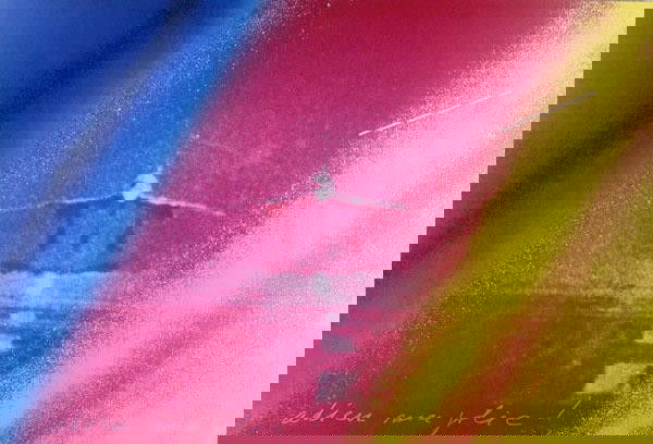 JACQUES MONORY (French) Color serigraph: Jacques Monory (French, b.1934). "Adieu Mon Julie". Color serigraph. c1982. 14 15/16 x 21 15/16 in. (379 x 557 mm). Sheet Size: 14 15/16 x 21 15/16 in. (379 x 557 mm). Centerfold as issued. [21140]