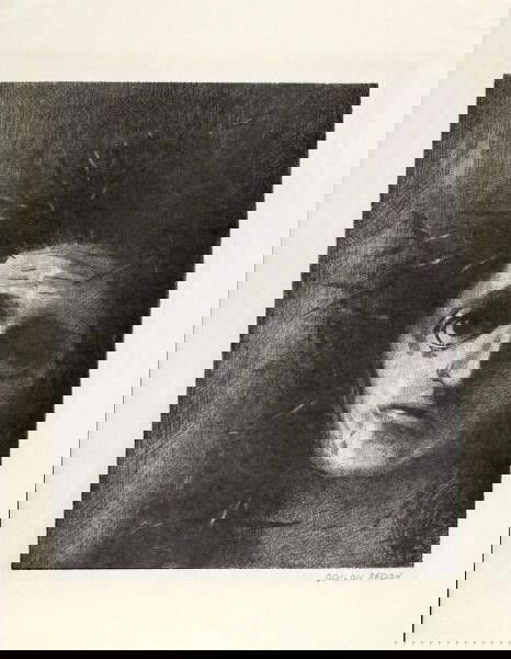 ODILON REDON (French) Original lithograph: Odilon Redon (French, 1840-1916). "Christ". Original lithograph. 1887. Edition of 25. Signed in pencil, lower right. Chine-volant paper. Wide margins. Fine impression. 12 15/16 x 10 5/8 in. (329 x 270