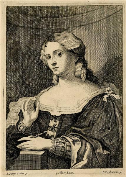 LUCAS VORSTERMAN (THE ELDER) (Dutch) Engraving: Lucas Vorsterman (The Elder) (Dutch, 1595 - 1675). "Portrait [after Jacopo Palma]". Engraving. c1620s?. Signed in the plate, lower right. Cream laid watermarked paper. Narrow margins. Very good impres