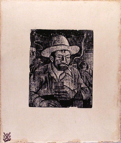 CARLOS JURADO (Mexican) Linoleum cut: Carlos Jurado (Mexican, 20th Century). "Borracho". Linoleum cut. Signed in the block, lower right. Taller de Grafica Popular stamp at lower left corner. Wove paper. Wide margins. 7 x 5 13/16 in. (178