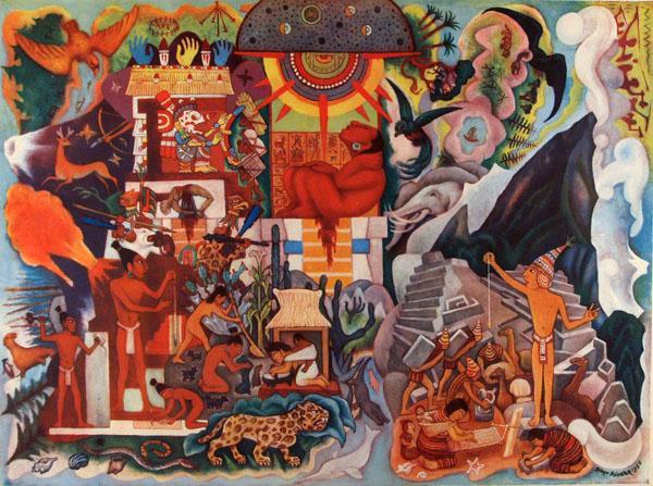 DIEGO RIVERA (Mexican) Original color offset lith: Diego Rivera (Mexican, 1886 - 1957). "Oda a Canto General". Original color offset lithograph. 1950. Printed 1950. Edition of 900, of which only a few survive. Signed and dated by Rivera in the matrix.