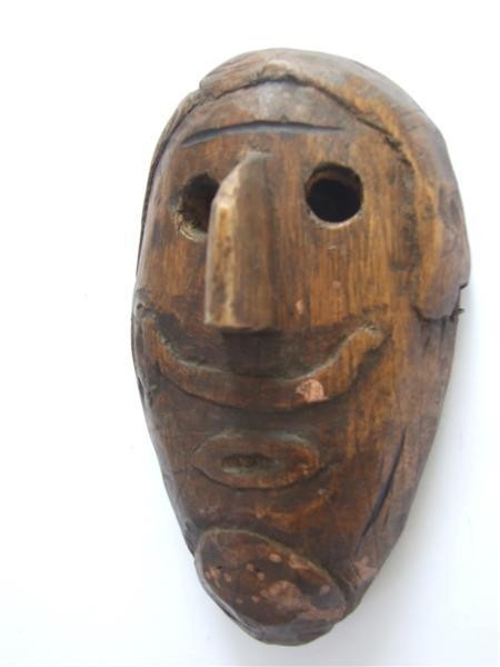 MEXICAN MASKMAKER [20TH CENTURY] Hand-carved natu: Mexican Maskmaker [20th Century]. "Mexican Mask [Traditional - 0043]. Cuanegro Mask, from Humotitla, State of Hildago [Mexico]". Hand-carved natural wood. Early 1970s. A "danced" mask. Not made for th