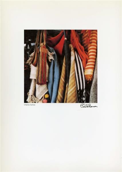 CHARLES EAMES (American) Vintage color photometalg: Charles Eames (American, 1907–1978). "Fabric". Vintage color photometalgraph. 1975. Printed 1975. Signed in the plate. Intended edition of 950 (of which all were printed?). Chromecoat coated paper. 
