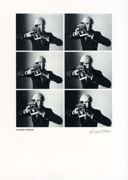 OLIVIERO TOSCANI (Italian) Vintage photogravure: Oliviero Toscani (Italian, b.1942). "Andy Warhol". Vintage photogravure. 1973. Printed 1974. Signed in the plate. Intended edition of 950 (of which all were printed?). White Bristol paper. Excellent c