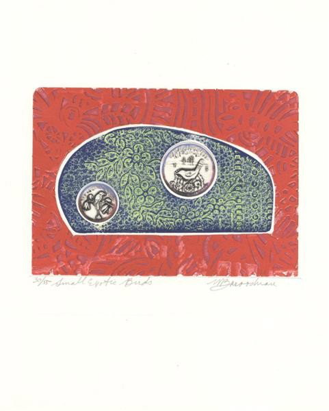 MARTIN BAROOSHIAN - Color intaglio etching: Martin Barooshian (American, b.1929). "Small Exotic Birds". Color intaglio etching. 1983. Signed, titled and numbered in pencil. Print #30 of edition of 55. Wide margins. Fine impression. Excellent co