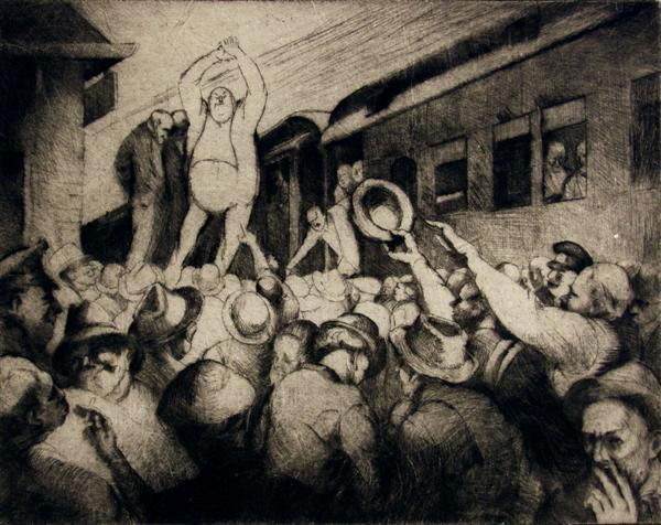 CHARLES I. OKERBLOOM, JR. - Etching with drypoint: Charles I. Okerbloom, Jr. (American, 1908 - 1999). "Washington Gladiator [James Farley]". Etching with drypoint. c1930s. Estate stamp, verso. Edition unknown, presumed small. Cream wove paper. Wide ma