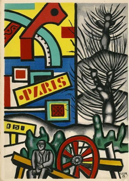 FERNAND LEGER - Color lithograph: Fernand Leger (French, 1881 - 1955). "Homme Assis dans le Paysage". Color lithograph. 1953. Printed 1956. Signed and dated in the plate. Edition of 750. Velin d'Arches paper. Narrow margins. Fine impr