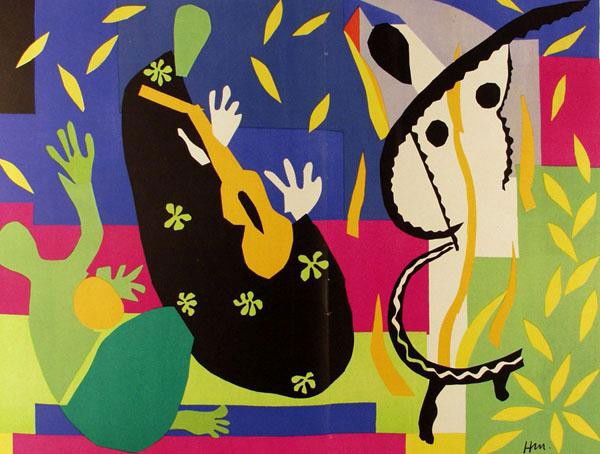 HENRI MATISSE - Original color lithograph: Henri Matisse (French, 1869 - 1954). "Tristesse du Roi". Original color lithograph. 1952. Initialed in the stone, lower right. Fine impression. Completely fresh colors. Vertical centerfold as issued.