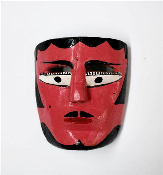 MEXICAN MASKMAKER [20TH CENTURY] - Hand-painted, h: Mexican Maskmaker [20th Century]. "Mexican Mask [Traditional - 0083]. Tejoneros Mask. Pinotepa de Don Luis, State of Oaxaca [Mexico]". Hand-painted, hand-carved polychromed natural wood. 1980s. A "dan