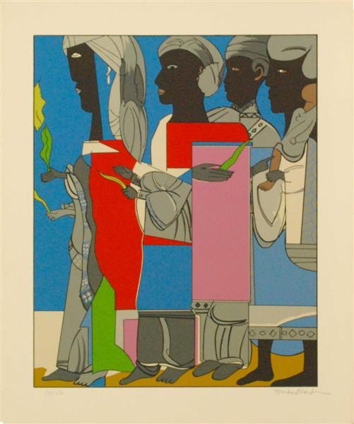 ROMARE BEARDEN - Color silkscreen: Romare Bearden (American, 1911-1988). "Easter Procession [According to the Romare Bearden Foundation, alternate titles are: Easter Processional; Sunday Processional; Palm Sunday Processional]". Color 
