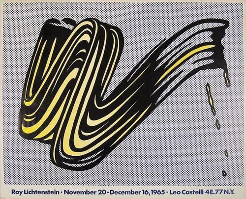 ROY LICHTENSTEIN - Original color offset lithograp: Roy Lichtenstein (American, 1923-1997). "Brushstroke". Original color offset lithograph poster. 1965. Signed in pencil, lower right. Edition unknown, presumed small. Heavy, smooth, white wove paper. F