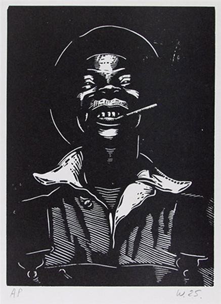 WILLIAM E. SMITH - Linocut: William E. Smith (American, b.1913). "Pay Day". Linocut. 1938. Initialed in pencil, lower right; editioned (AP) in pencil, lower left. An impression of this rare print recently sold at Swann Galleries