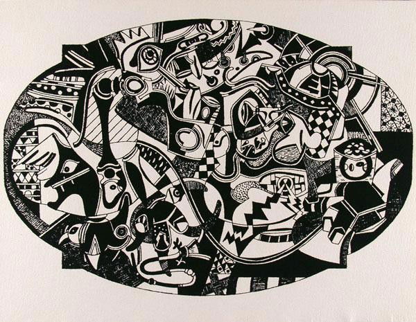 STEVE WHEELER - Original silkscreen: Steve Wheeler (American, 1912 - 1992). "Thunder and Short Beer". Original silkscreen. 1947. Proposed edition of 513 (of which all were printed?). Full margins. Printed on white, hand-made paper, botto