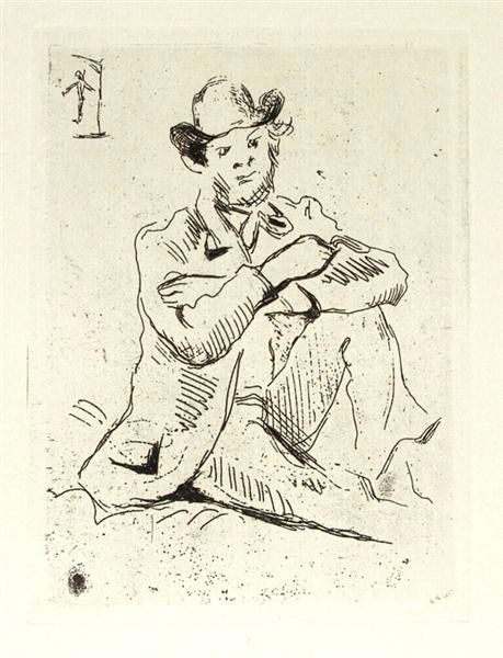 PAUL CEZANNE - Etching: Paul Cezanne (French, 1839 - 1906). "Guillaumin au Pendu". Etching. 1873. Full margins (deckle edges). Very good impression. [Cherpin 2]. 5 7/8 x 4 1/4 in. (149 x 108 mm). [3460]