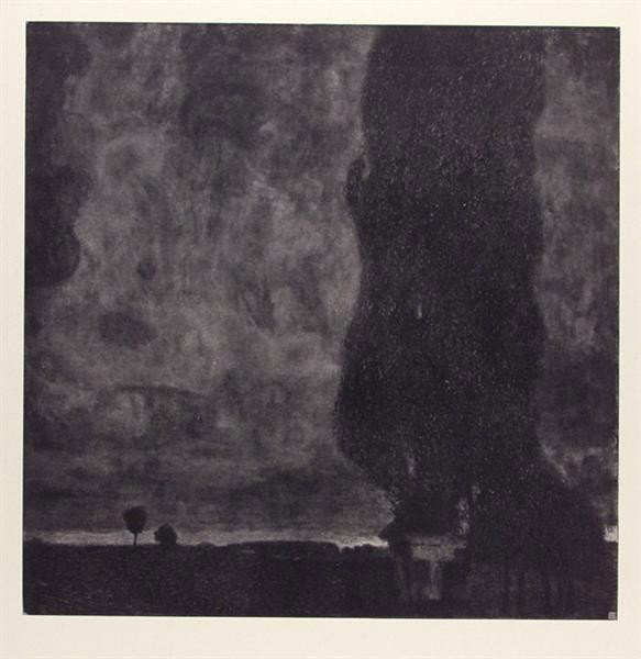 GUSTAV KLIMT - Original collotype, printed in blac: Gustav Klimt (Austrian, 1862 - 1918). "Gewitter [Thunderstorm] [From: Das Werk Gustav Klimts]". Original collotype, printed in black-violet ink. Printed 1908-1914. Signed with the artist designed nami