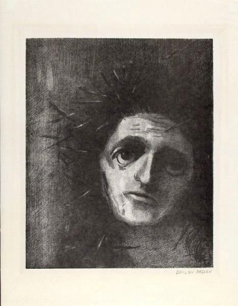 ODILON REDON - Original lithograph: Odilon Redon (French, 1840-1916). "Christ". Original lithograph. 1887. Signed in pencil, lower right. Edition of 25. Chine-volant paper. Wide margins. Fine impression. Provenance: Ex-collection G. Eus