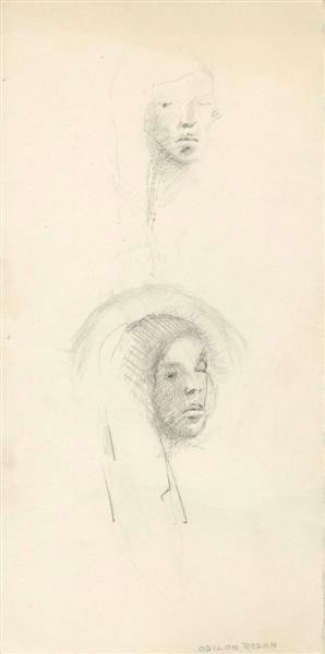 ODILON REDON - Pencil drawing on paper: Odilon Redon (French, 1840-1916). "La Vieille". Pencil drawing on paper. c1888-1896. Signed in pencil, lower right. Cream wove paper, deckle edge right. Condition: Overall in very good to fine shape.