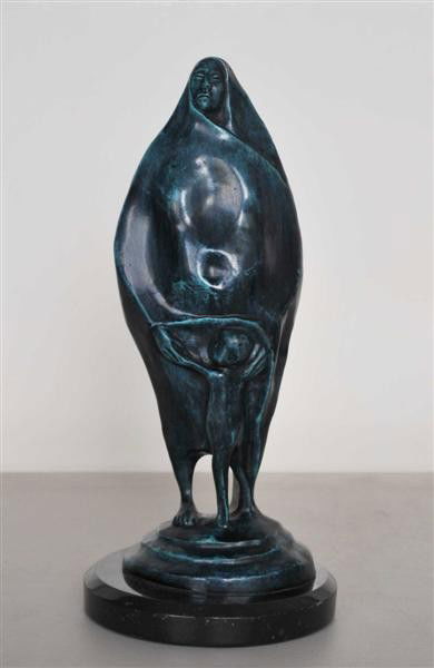 FRANCISCO ZUNIGA [ATTRIB] - Bronze sculpture with: Francisco Zuniga [attrib] (Costa Rican, 1913 - 1998). "Mujer con Niño". Bronze sculpture with turquoise patina. 1971. Inscribed "Zuniga" and dated "1971". Edition not stated, presumed very small (10?