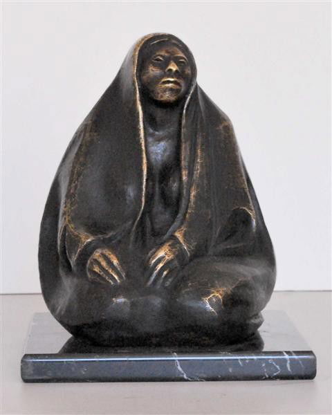 FRANCISCO ZUNIGA [ATTRIB] - Bronze sculpture with: Francisco Zuniga [attrib] (Costa Rican, 1913 - 1998). "Mujer Sentada con Rebozo y Dos Manos". Bronze sculpture with natural patina. 1976. Inscribed "Zuniga" and dated "1976". Number II (inscribed) fro