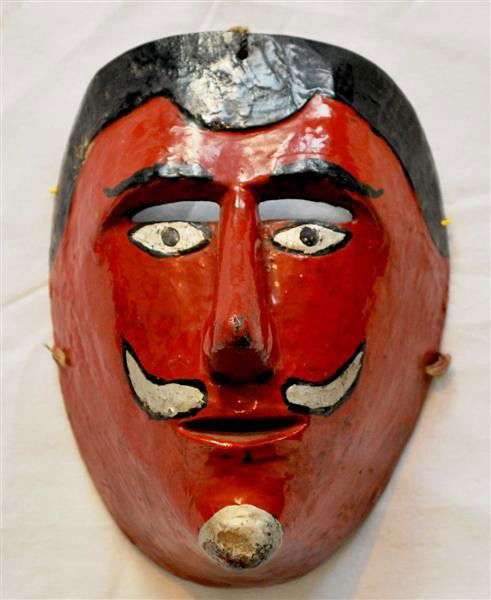 MEXICAN MASKMAKER [20TH CENTURY] - Hand-painted,: Mexican Maskmaker [20th Century]. "Mexican Mask [Traditional - 0091]. Moor Mask, State of Puebla [Mexico]". Hand-painted, hand-carved polychromed natural wood. 1950s. A "danced" mask. Not made for the