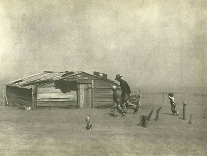 ARTHUR ROTHSTEIN - Dust Storm, Cimarron County, Oklahoma - Original vintage photogravure: Artist: Arthur Rothstein (American, 1915 - 1985). Title: "Dust Storm, Cimarron County, Oklahoma". Medium: Original vintage photogravure. Date: Composed c1936. Printed 1937. Dimensions: Image