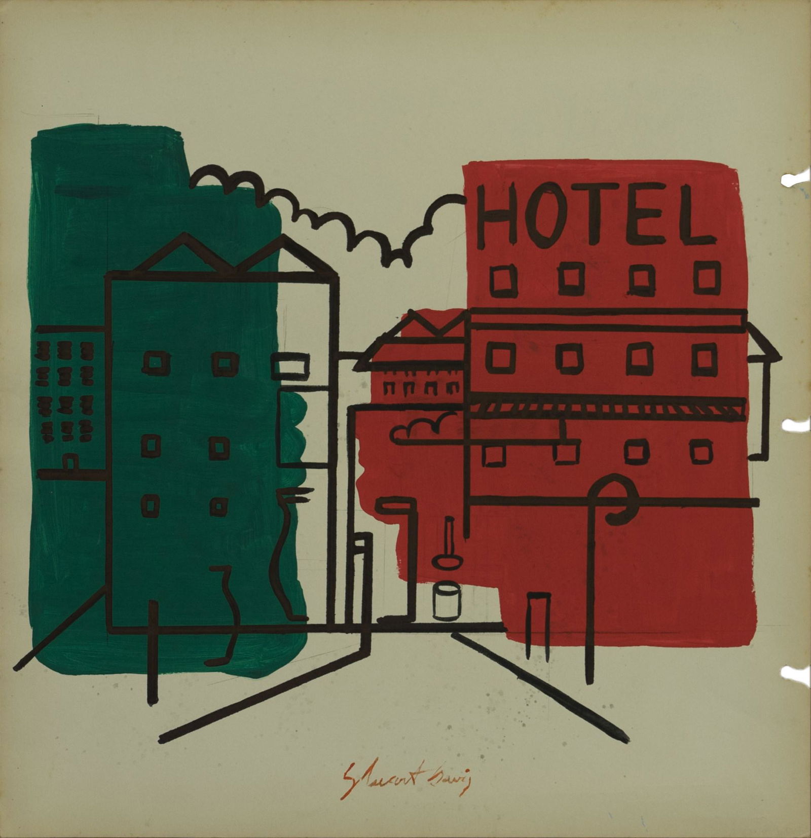 STUART DAVIS - Hotel - Gouache and pencil on paper: Artist: Stuart Davis (American, 1894 - 1964). Title: "Hotel". Medium: Gouache and pencil on paper. Date: Composed 1960. Dimensions: Overall size: 14 9/16 x 13 15/16 in. (370 x 354 mm).<
