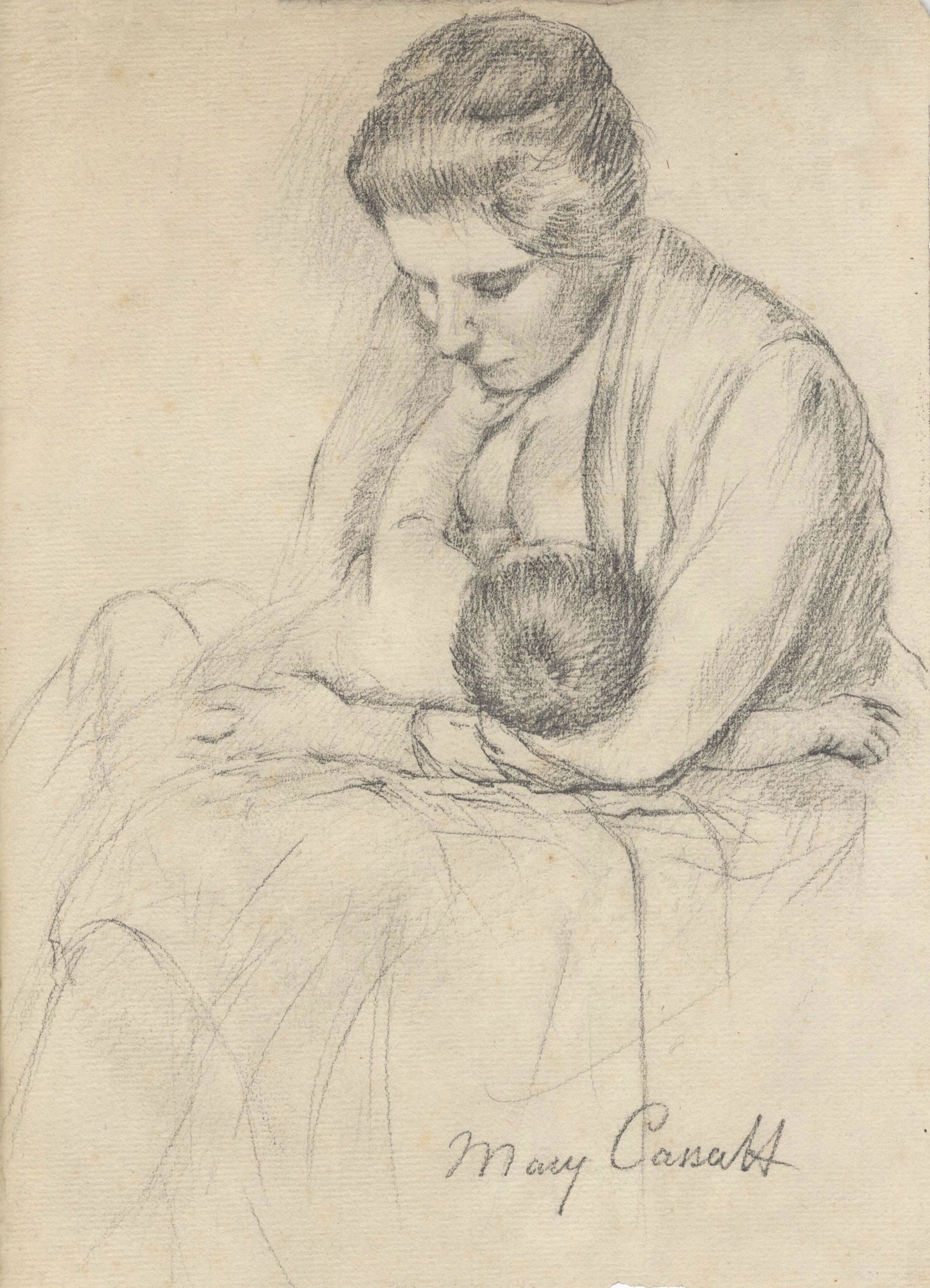 MARY CASSATT - Mother Nursing Her Child - Pencil drawing on paper (1 of 1)