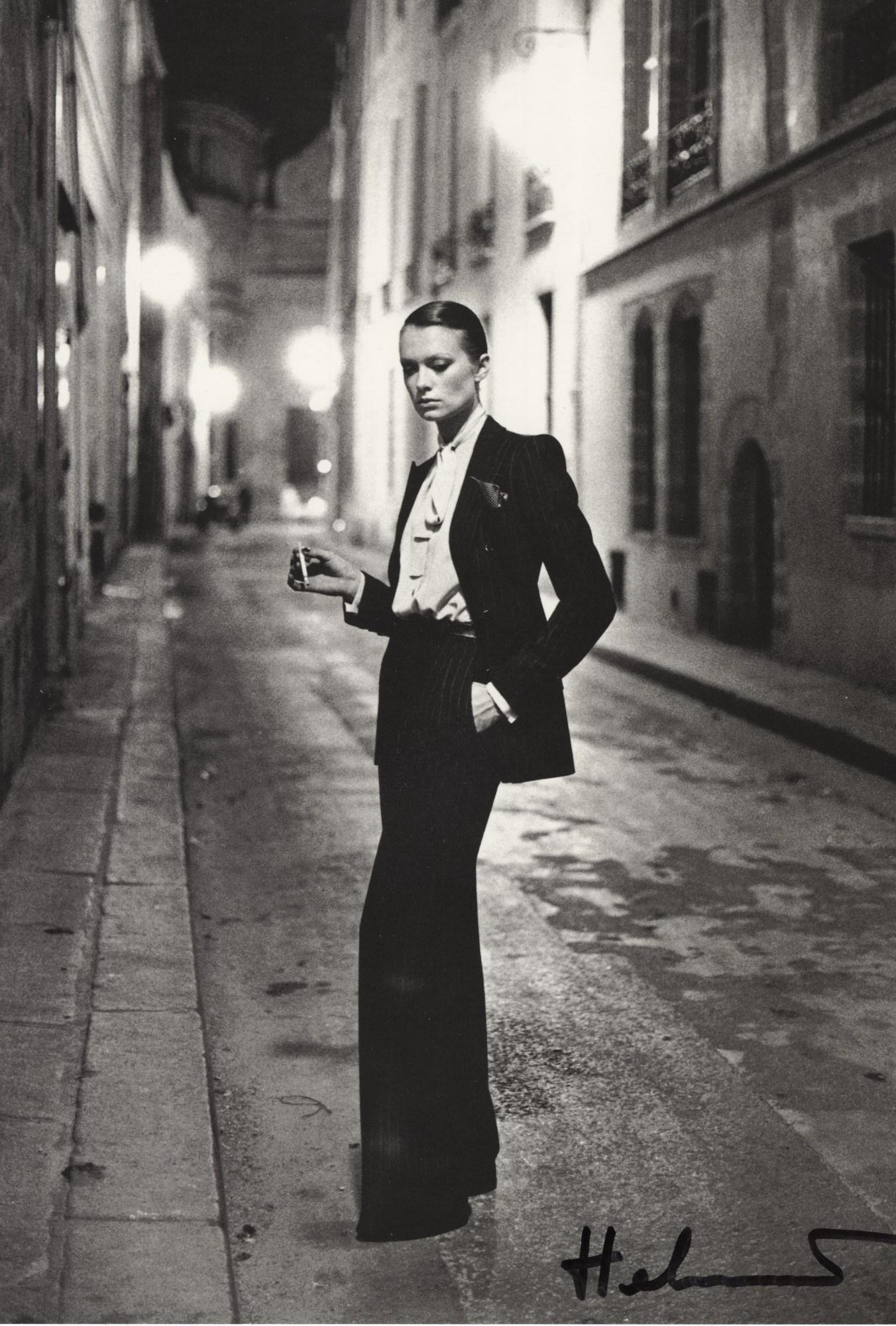 HELMUT NEWTON - Rue Aubriot I, Fashion Model Smoking, Paris, 1975 - Original photolithograph (1 of 1)