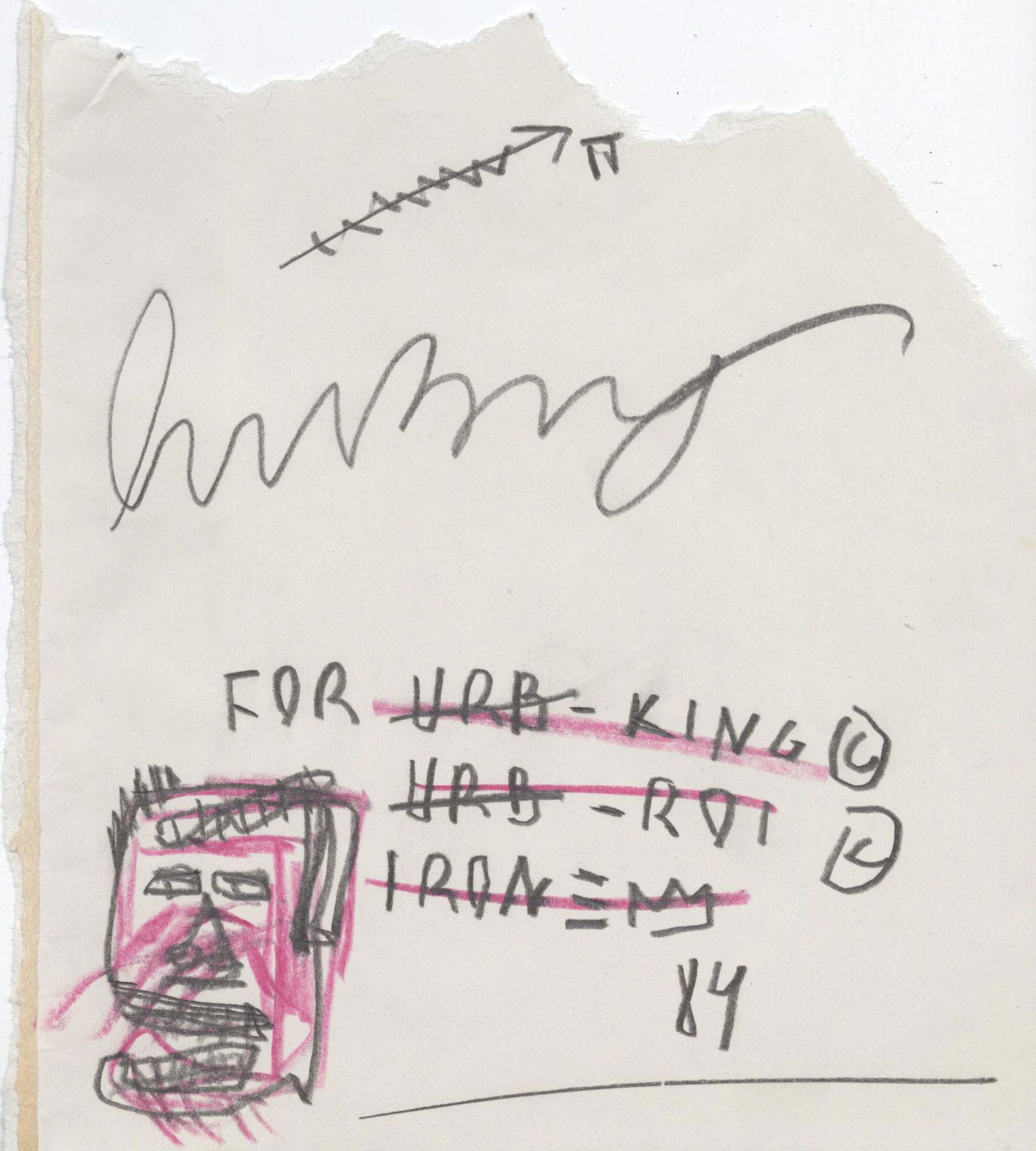 JEAN-MICHEL BASQUIAT - Untitled (Urb-King) - Crayon & pencil drawing on paper (1 of 2)