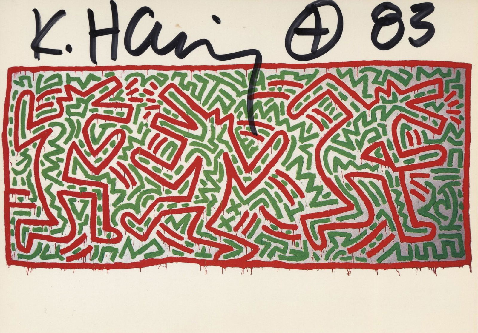 KEITH HARING - Untitled 1981 (#2) [three barking dogs] - Color offset lithograph (1 of 2)