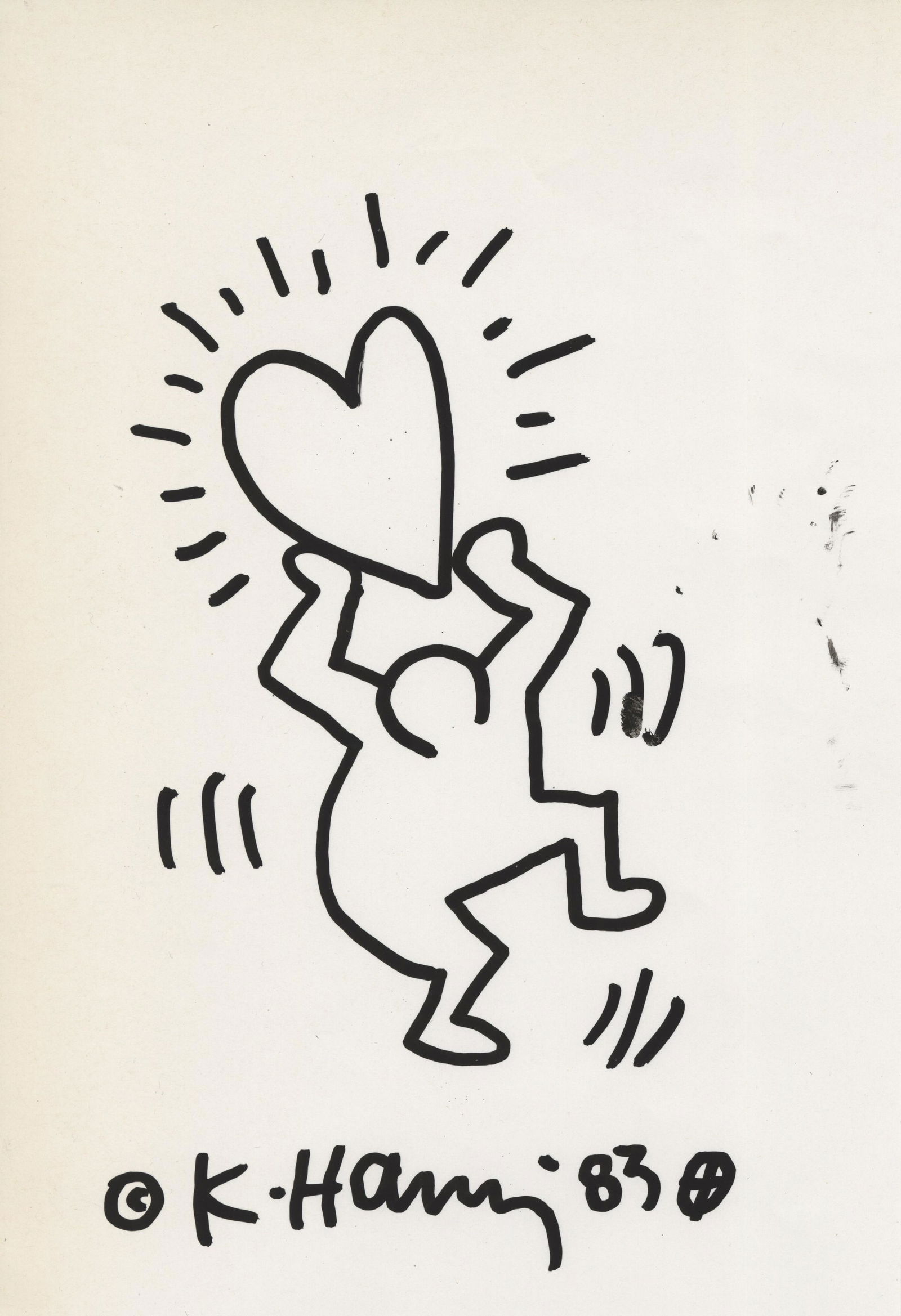 KEITH HARING - Dancer with Heart - Black marker drawing on paper (1 of 2)